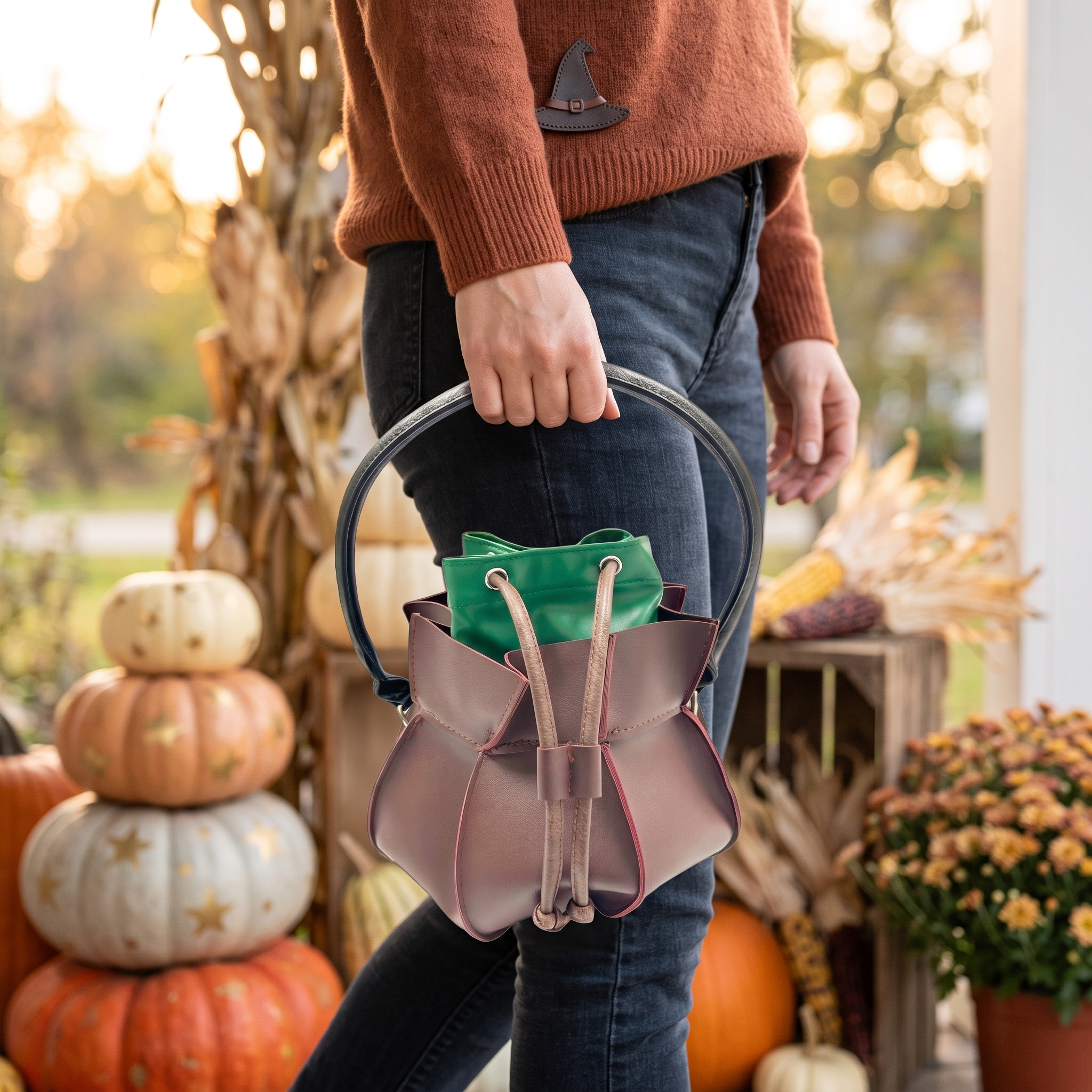 Witches Satchel Leather Cauldron Purse Halloween Cosplay Costume Accessory
