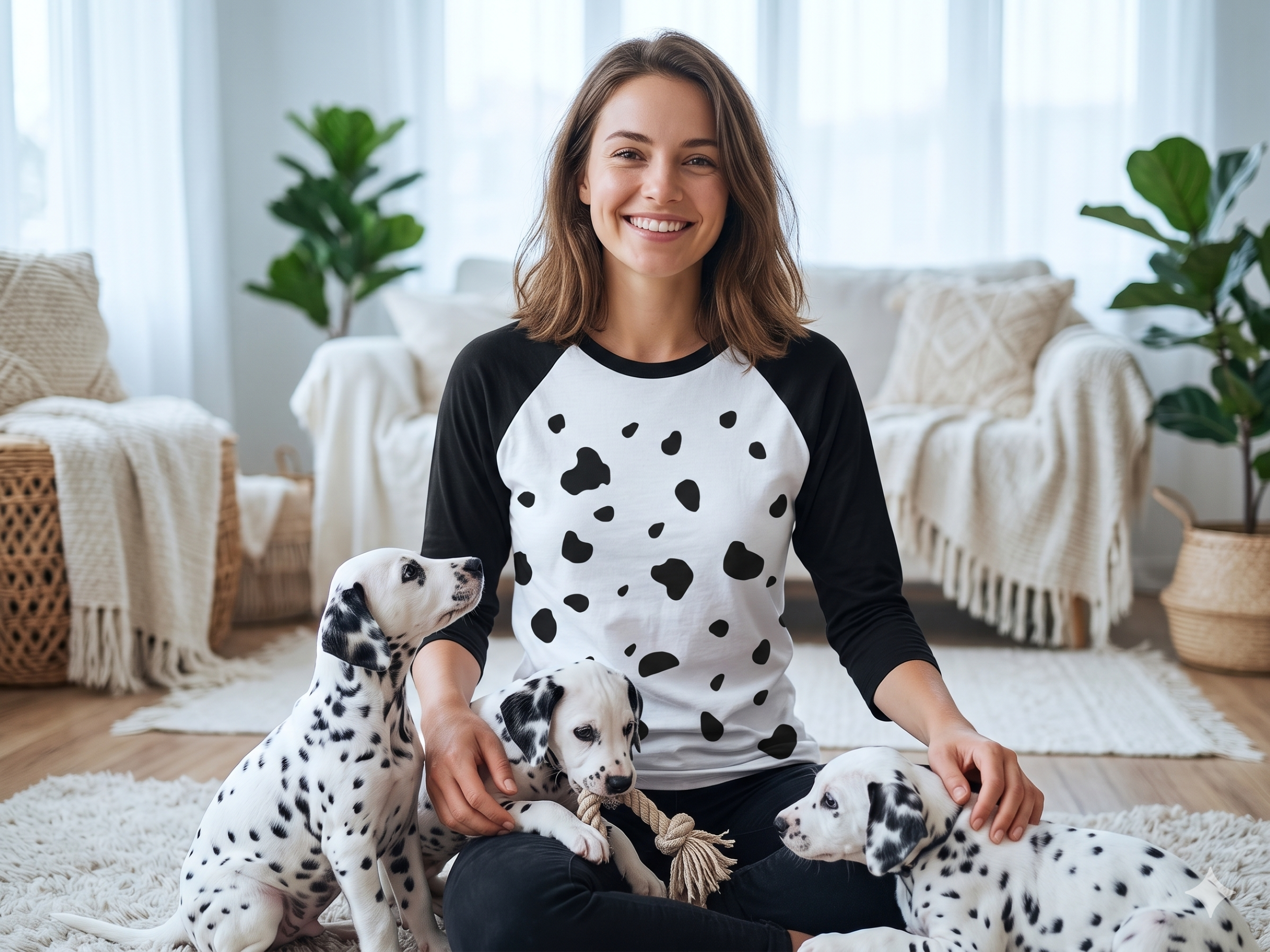 Dalmatian Shirt 3/4 Sleeve Raglan Adult Unisex Halloween Cosplay Costume Shirt