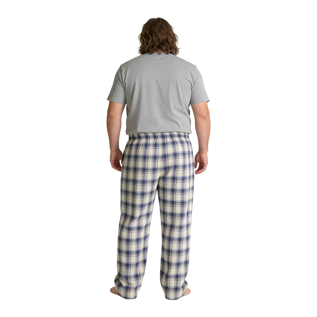 Back view of the Thunder God plaid pajama lounge pants