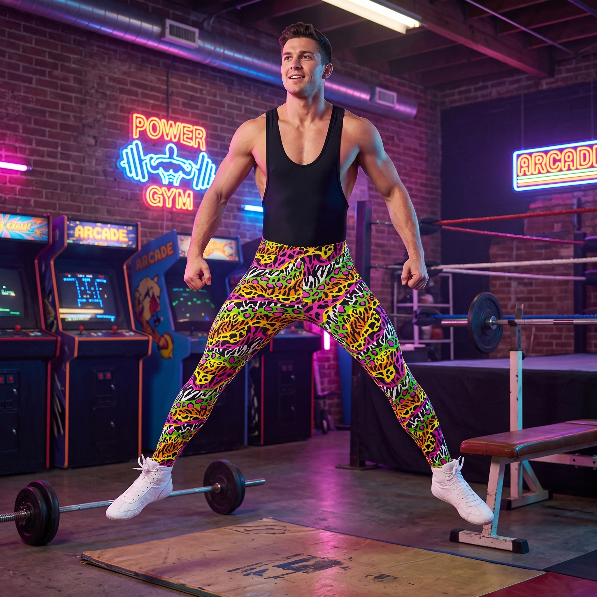 1980s Retro Style Neon Wrestling Aerobics Adult Unisex Spandex Pants