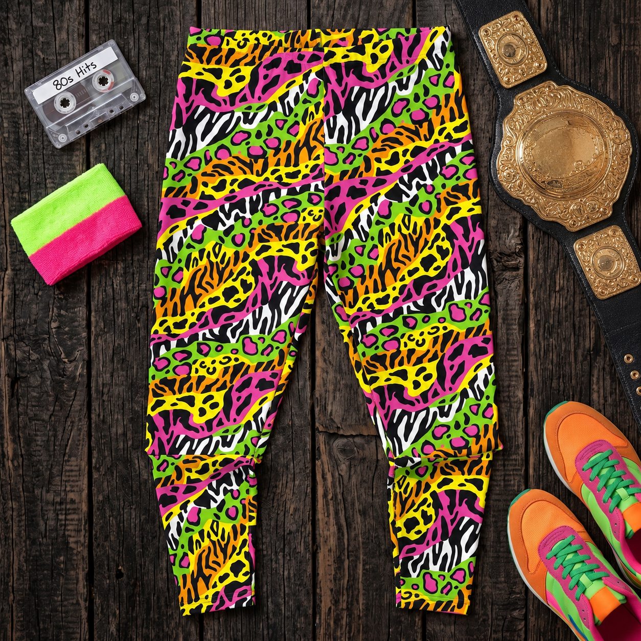 1980s Retro Style Neon Wrestling Aerobics Adult Unisex Spandex Pants