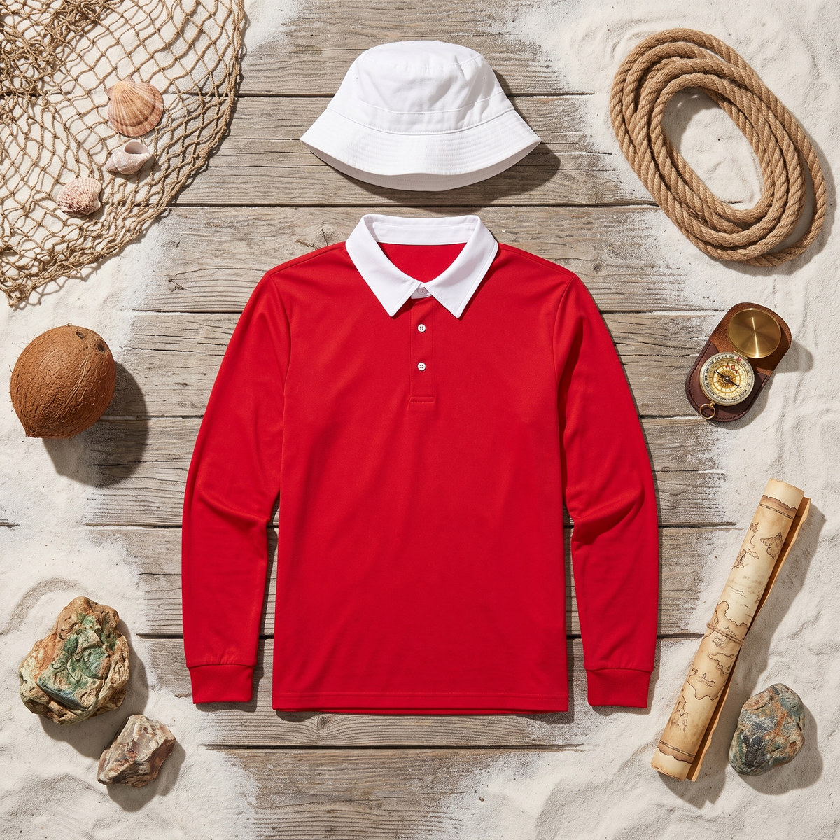 Replica Gilligan Character Adult Unisex Halloween Cosplay Costume Shirt/Hat Set