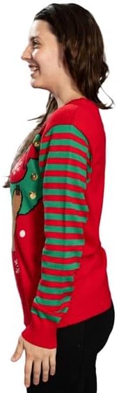 Sloth Santa Hat Hanging on Gift Ball Ornament Women's Juniors Ugly Christmas Sweater