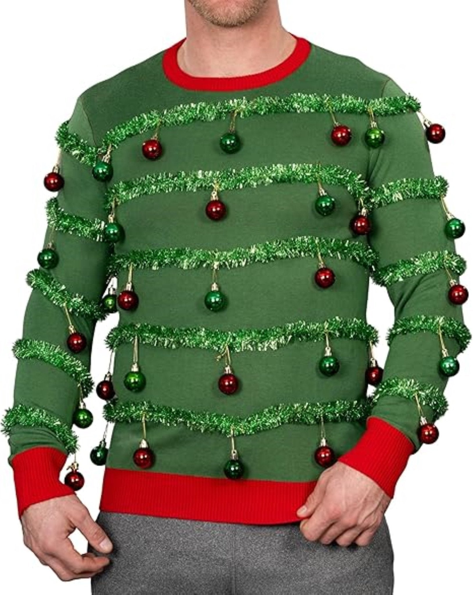 3D Holiday Tree Garland/Ornaments Funny Adult Unisex Ugly Christmas Sweater - TVStoreOnline