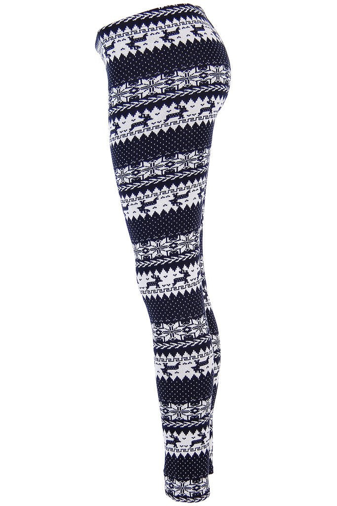 Ugly REINDEER SNOWFLAKES Pattern BLACK WHITE Christmas Leggings