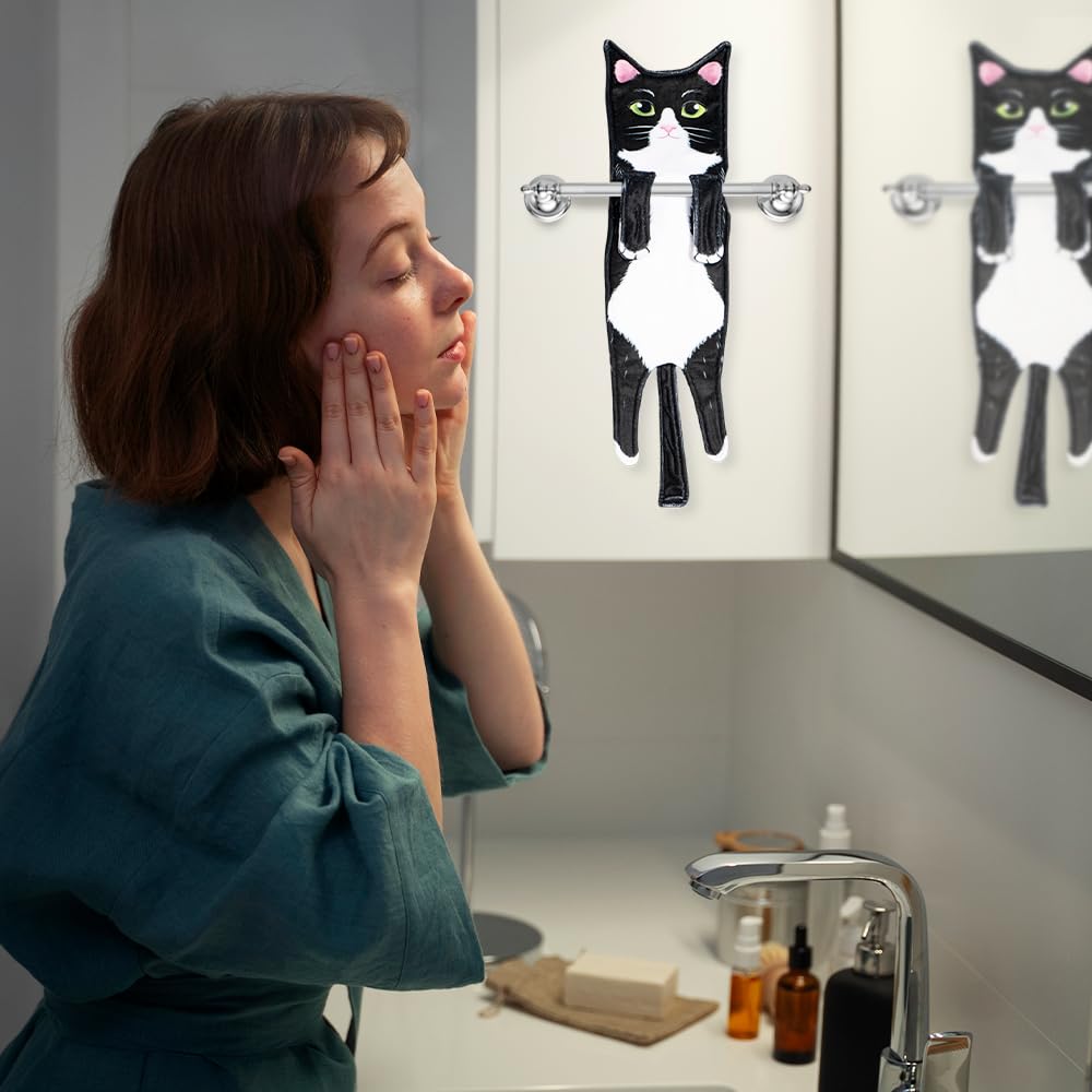 Animal Funny Themed Hanging Hand Towels for Bathroom & Kitchen – Soft Decorative Face Washcloths with 10 Cute Designs