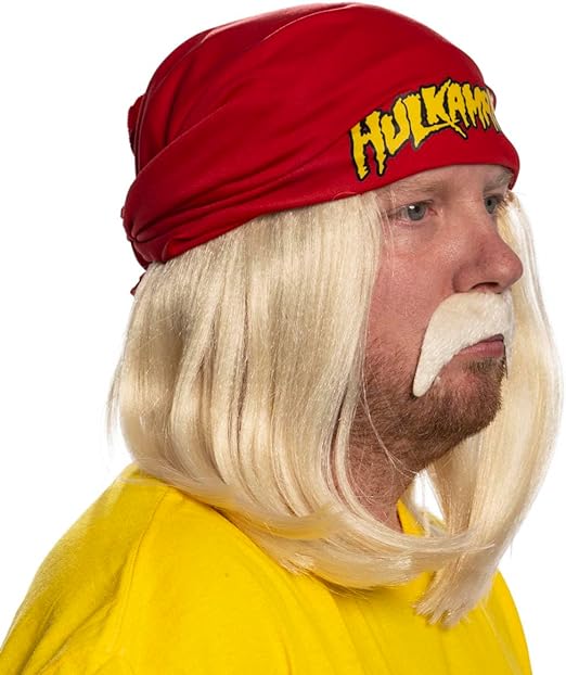 Red Mania Wrestler Bandana with Attached Wig and Mustache