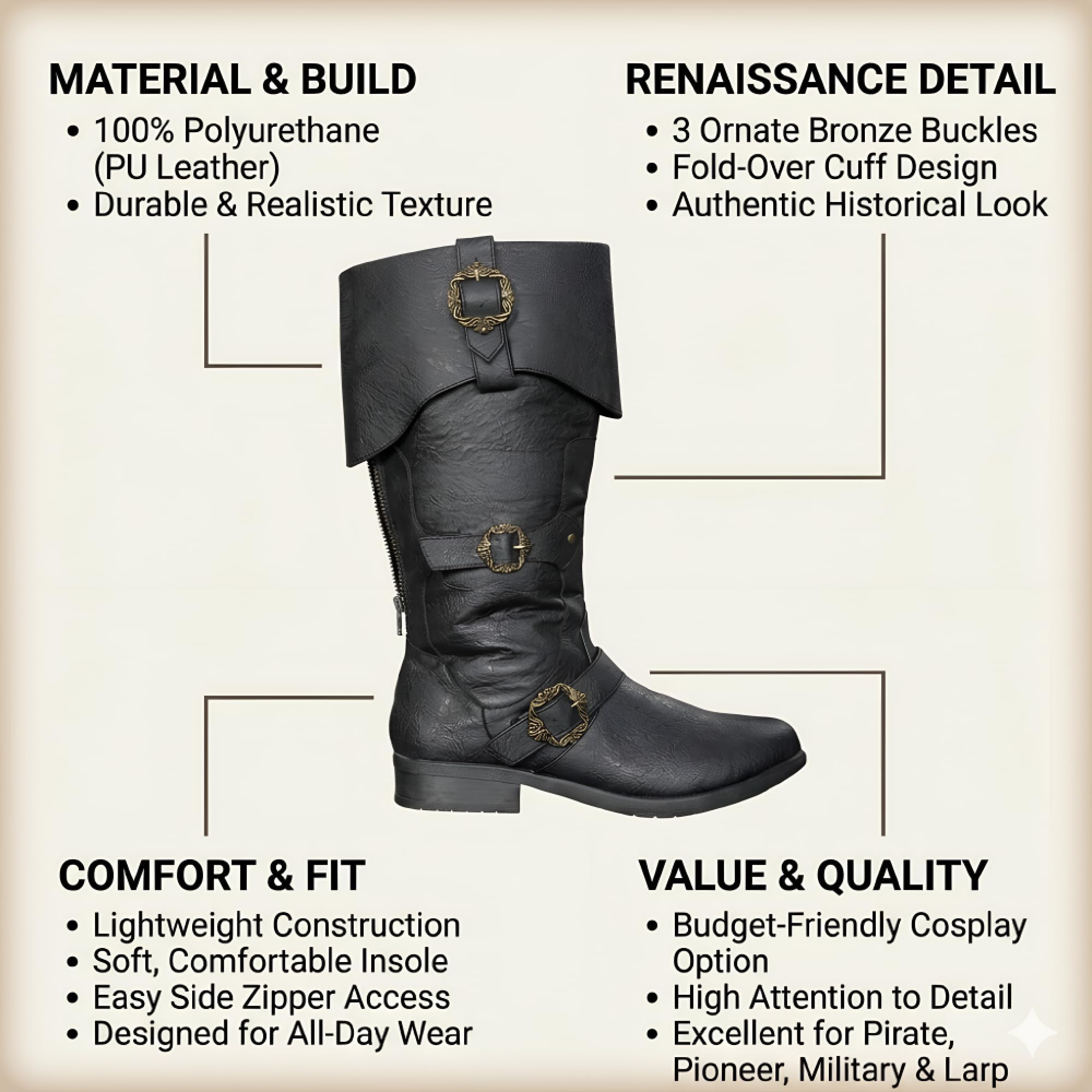 Caribbean Pirate Halloween Cosplay Unisex Costume Boots