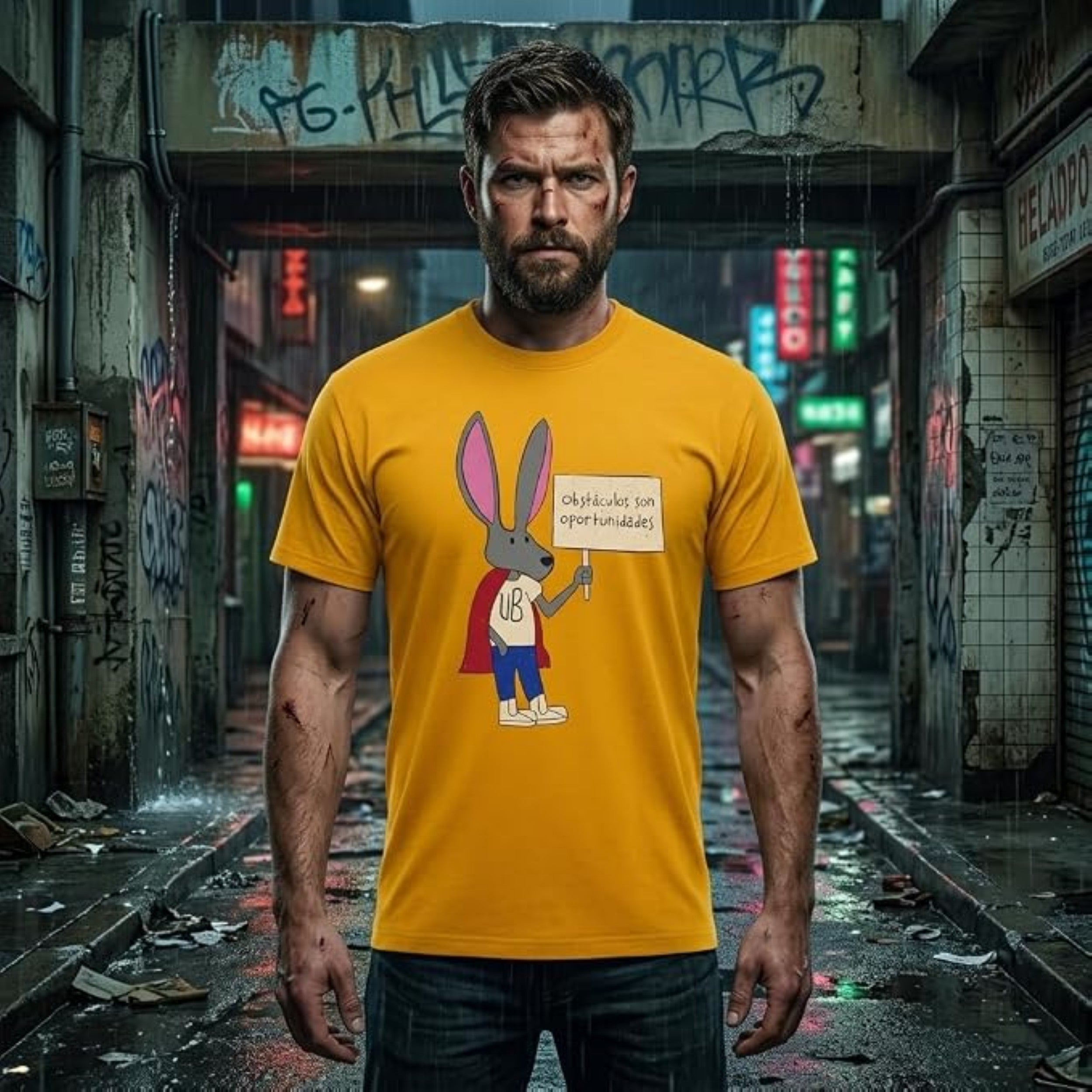 Superhero Bunny Halloween Costume T-Shirts for Adults Obstáculos Son Oportunidades Graphic Tee