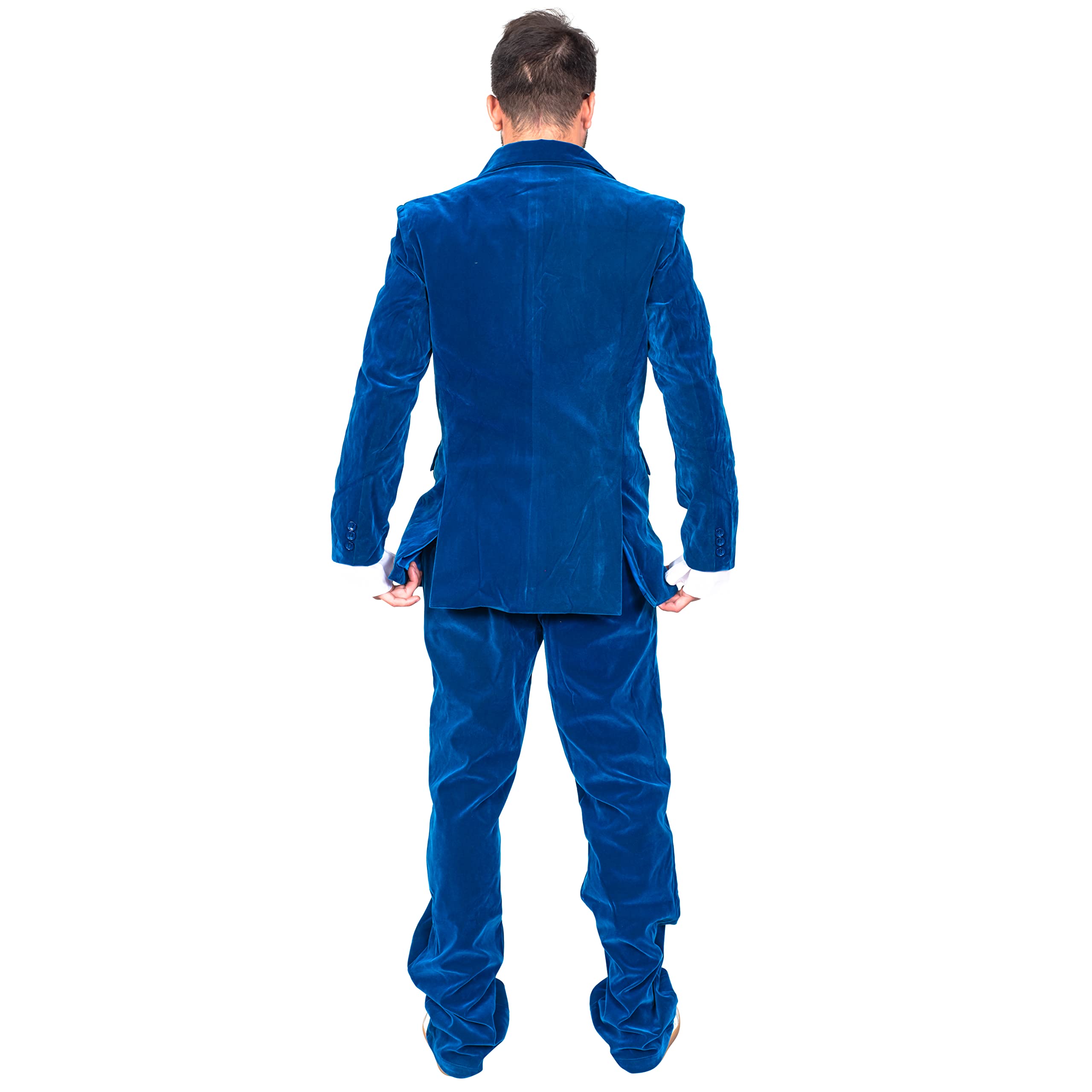 60's Groovy British Spy Funny Man Blue Suit Adult Halloween Costume Set Cosplay