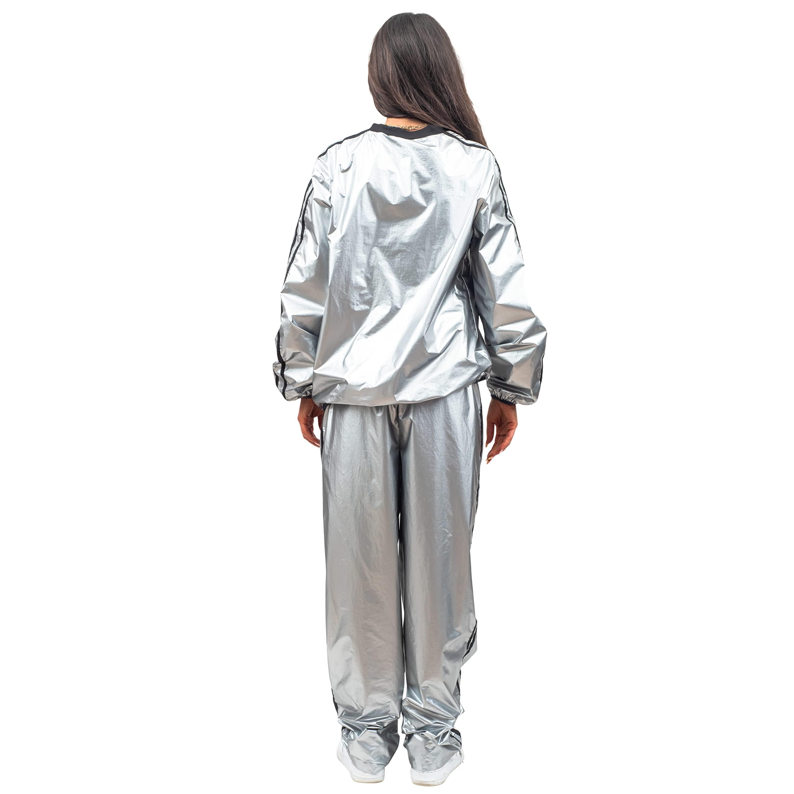 Todd and Margo Shiny Silver 2 Piece Workout Top and Pants Halloween Costume Set