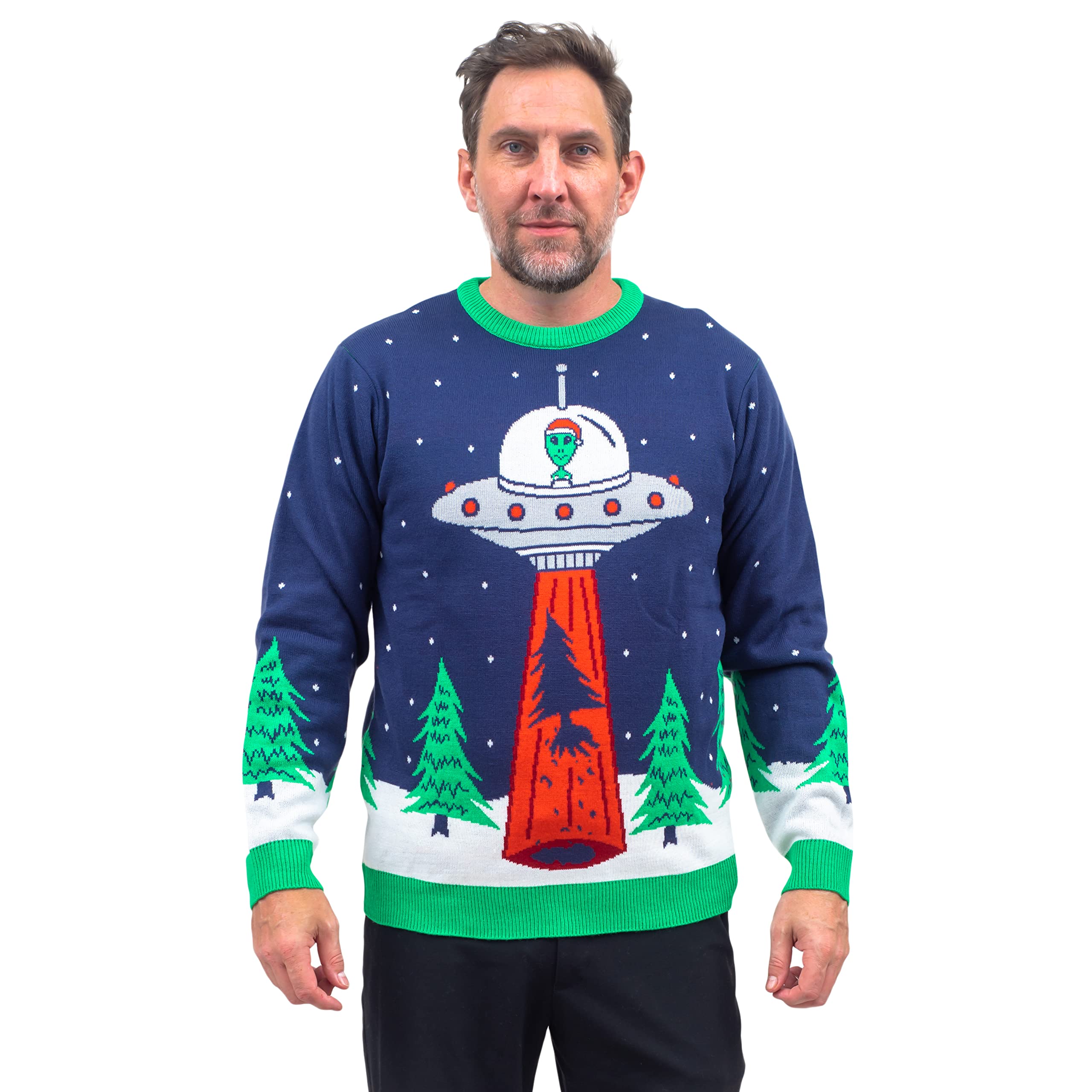 Flying Saucer Funny Tree Abduction Ugly Christmas Sweater