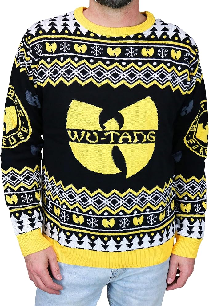 Wu Tang Clan Logo Snowflakes Yellow Black White Ugly Christmas Sweater
