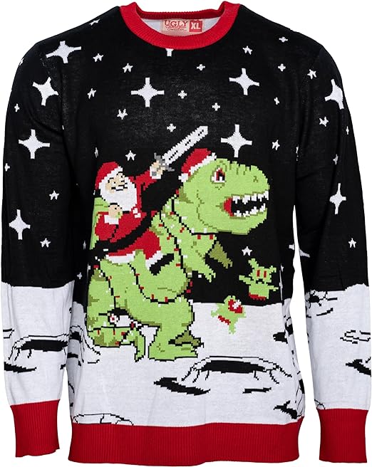 Santa Claus Riding T-Rex on Moon Pixelated