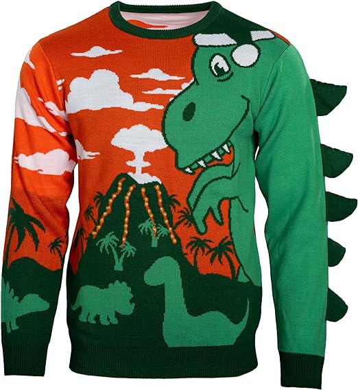 3D T-Rex Santa Hat Light UP Sweater