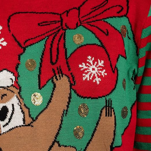 Sloth Santa Hat Hanging on Gift Ball Sweater