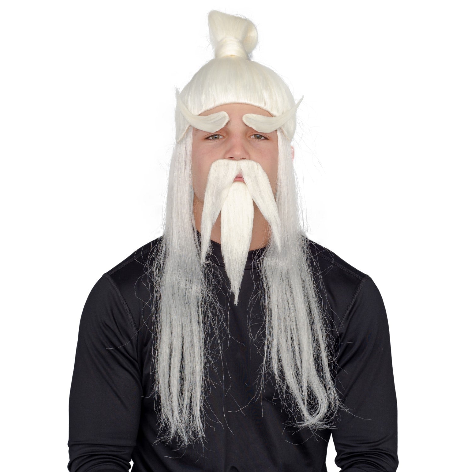 Adult Halloween Martial Arts White Fu Manchu Beard and Wig Costume Accessory