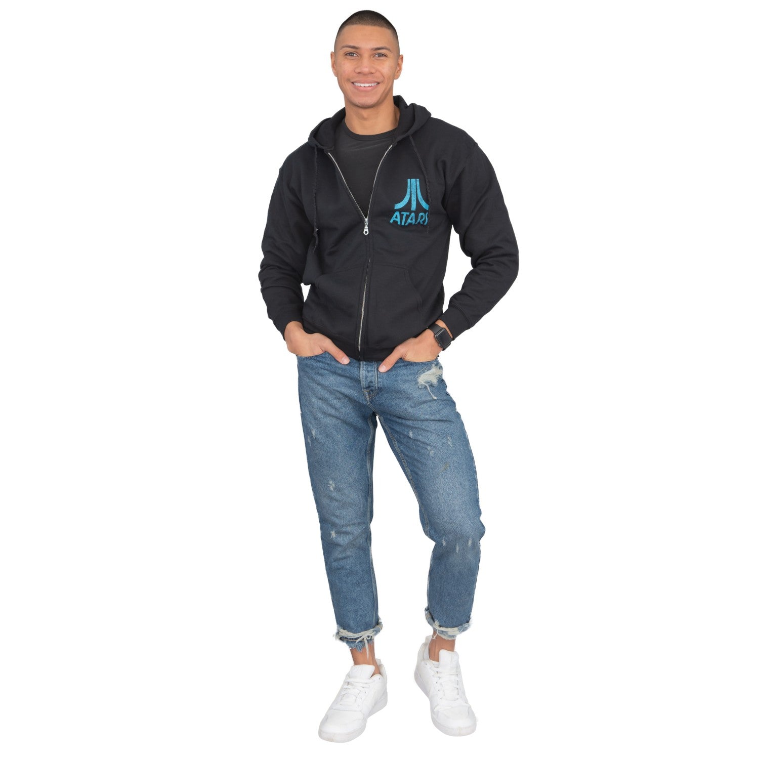 Atari Adult Unisex Back & Chest Square Logo Zip Up Hoodie