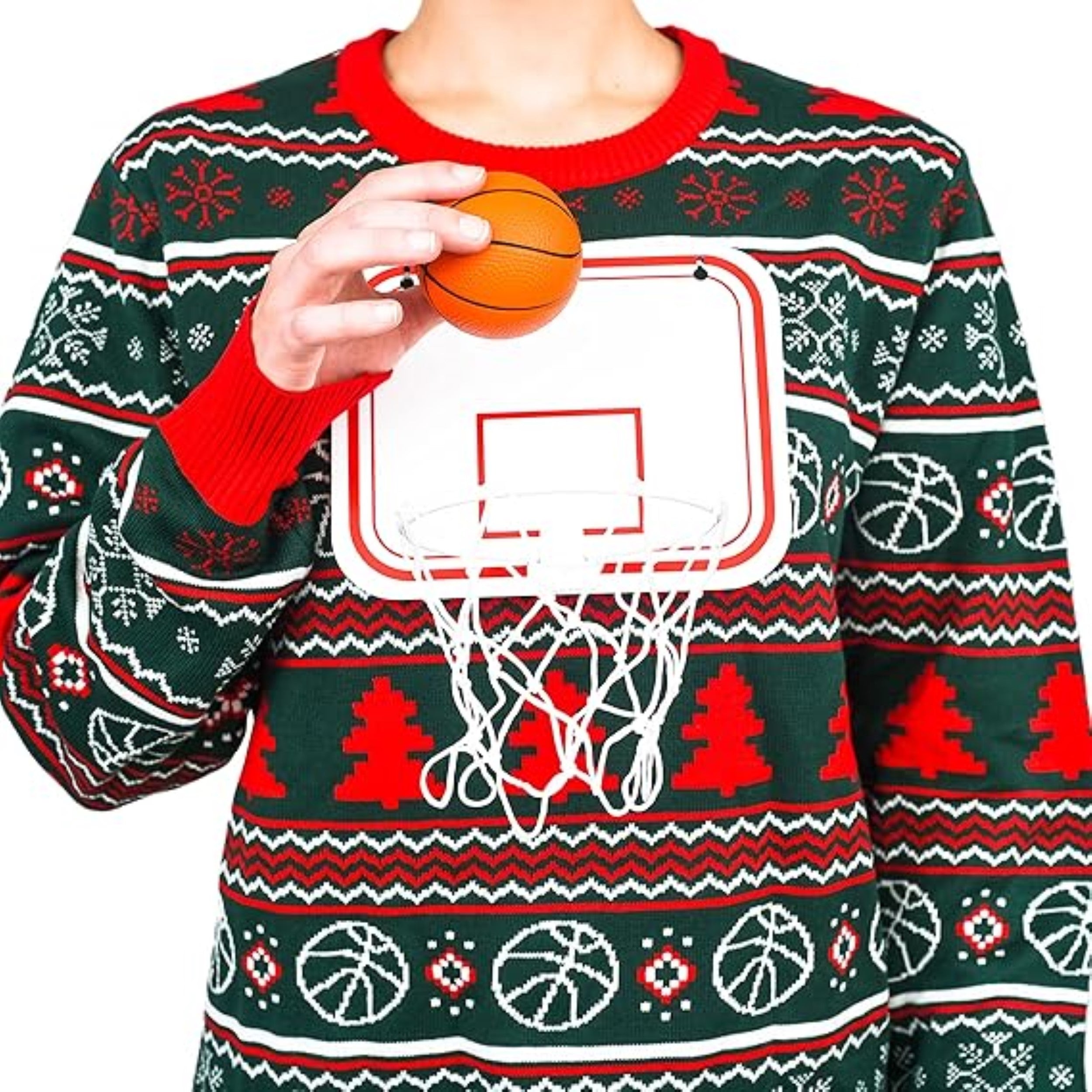 Interactive Adult Unisex Basketball Net 3D Ugly Christmas Party Sweater
