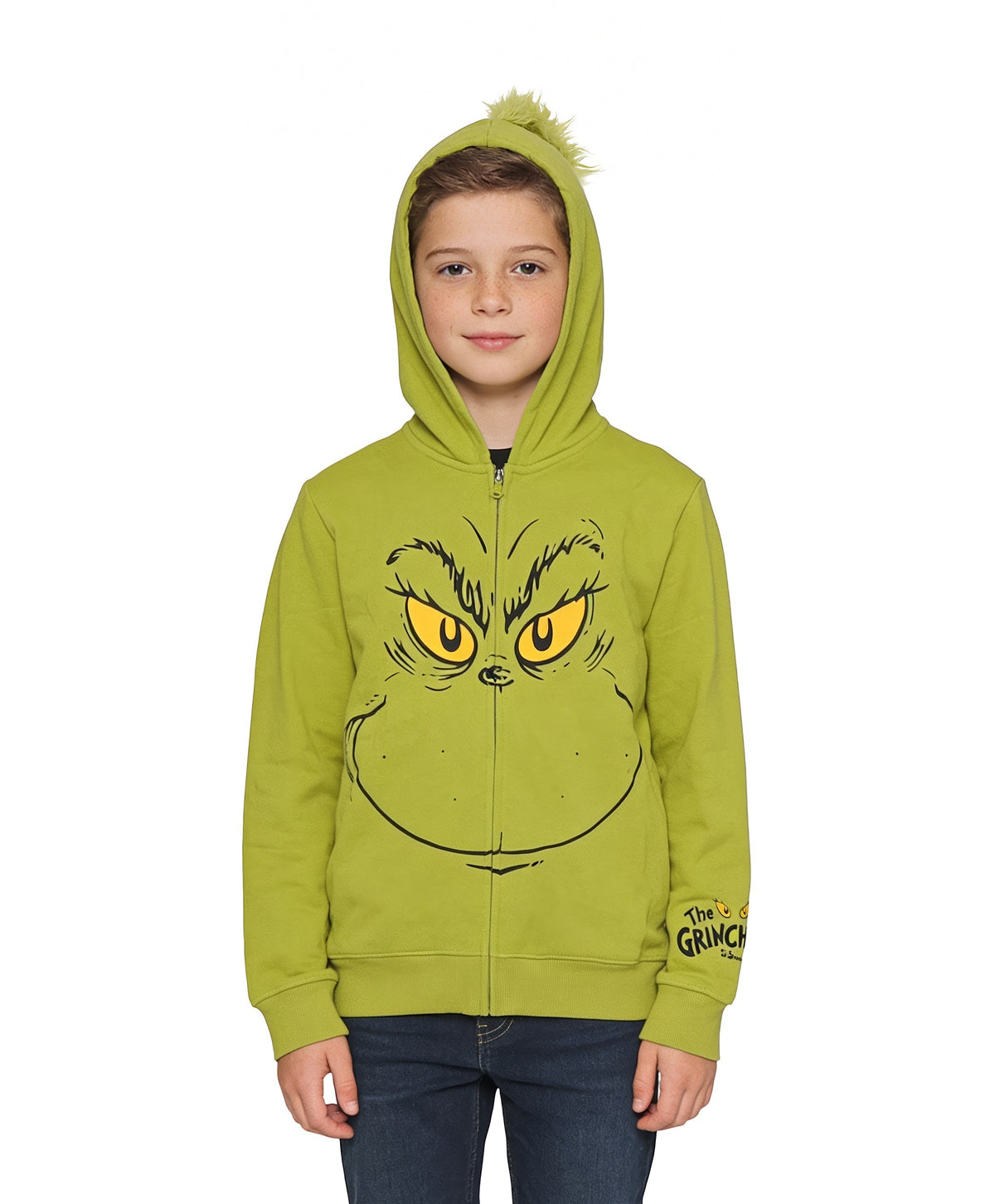 The Grinch Boys Youth Zip Up Hoodie Hair Halloween Costume Sweatshirt