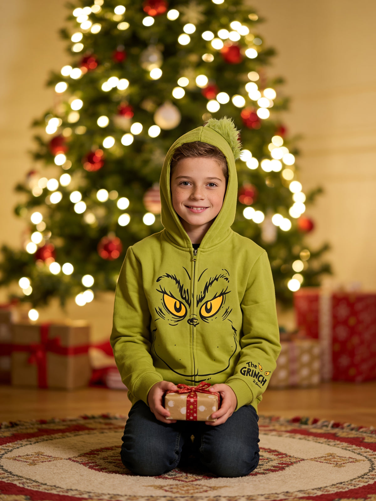 The Grinch Boys Youth Zip Up Hoodie Hair Halloween Costume Sweatshirt