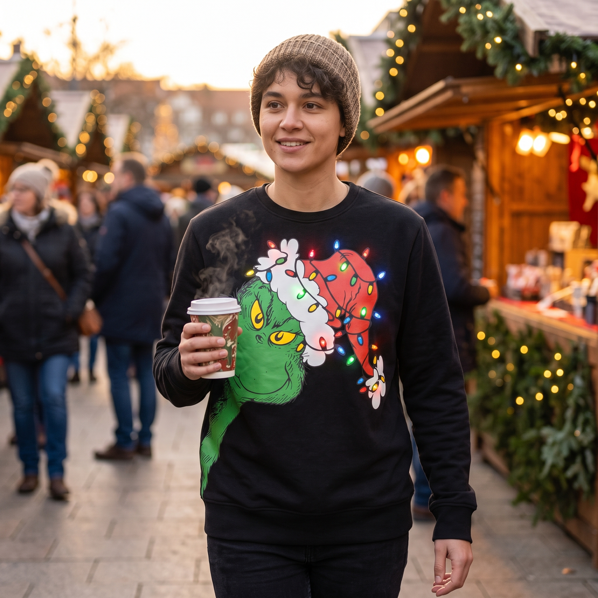 Grinch Adult Unisex LED Light Up Ugly Christmas Season Sweatshirt