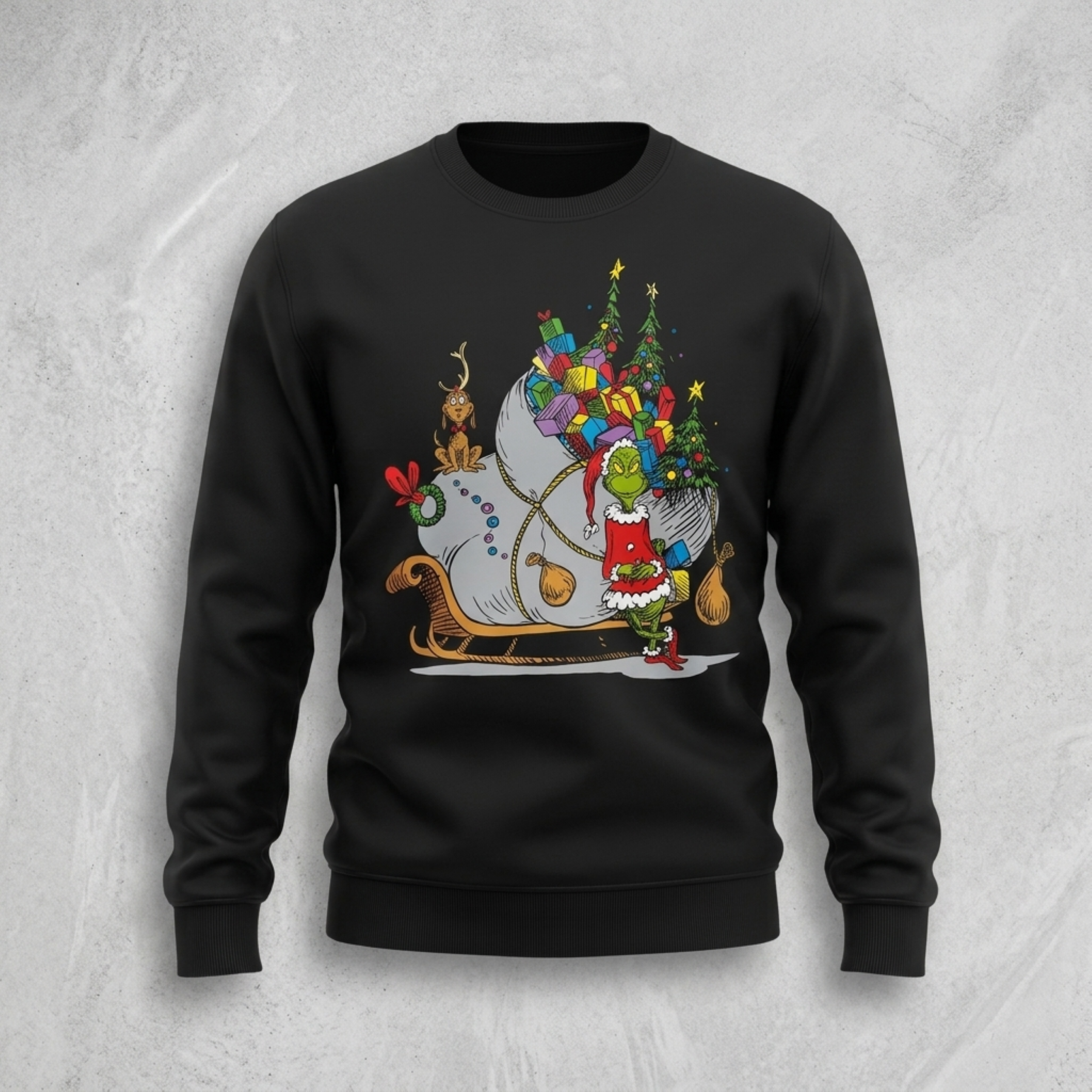 The Grinch on Sleigh with Max Christmas Officially Licensed Adult Unisex Sweater