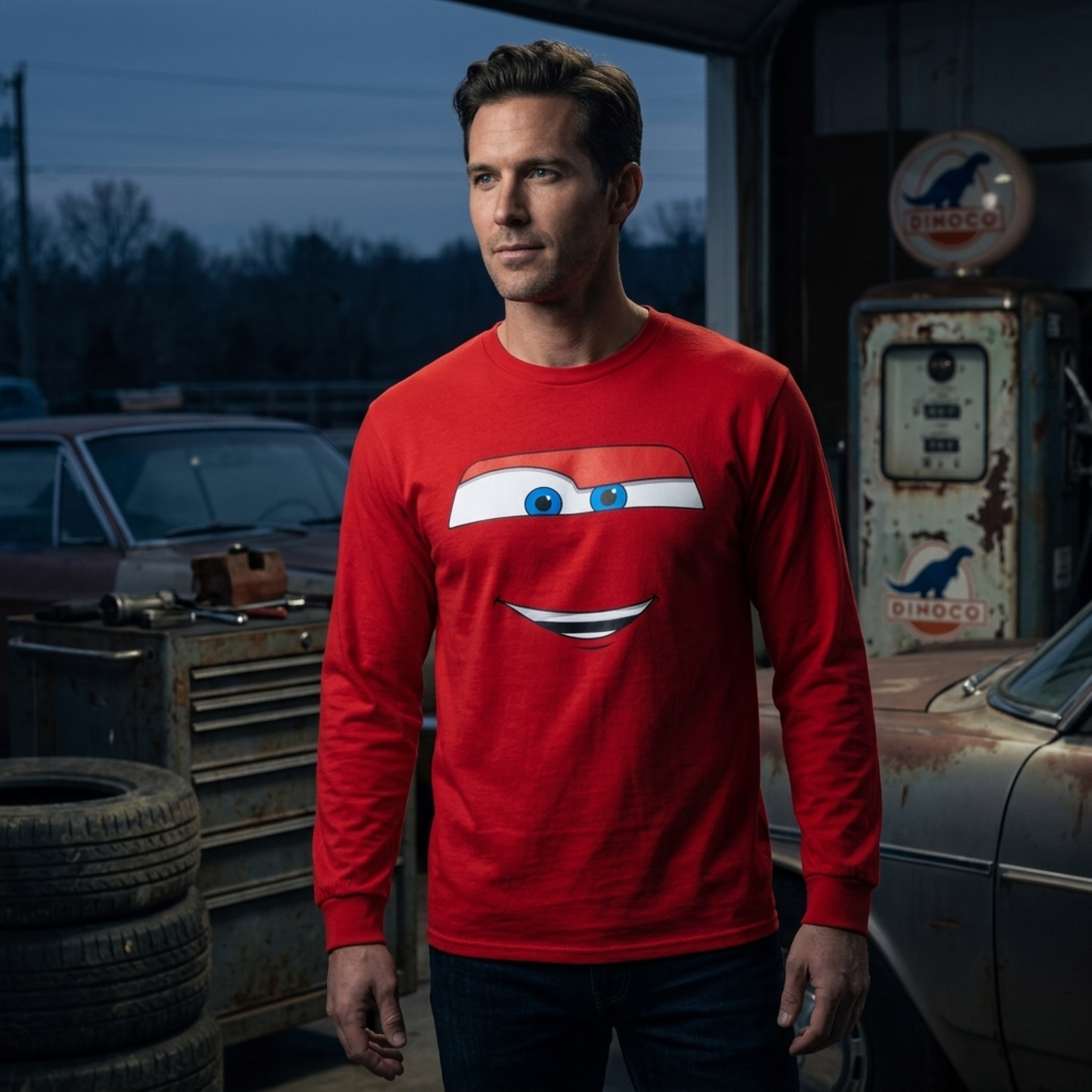 Disney Cars Licensed Lightning McQueen Big Face Adult Unisex Long Sleeve Shirt