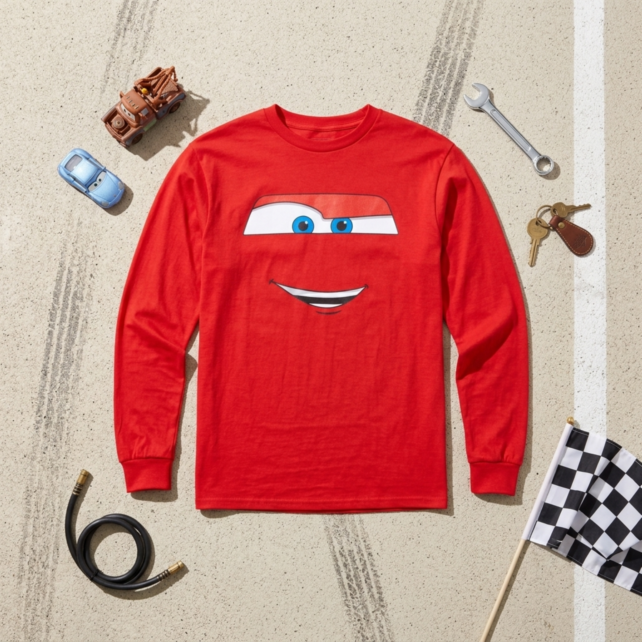 Disney Cars Licensed Lightning McQueen Big Face Adult Unisex Long Sleeve Shirt