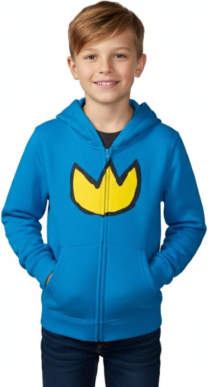 Dog Police Man Super Hero Youth Halloween Costume Hoodie with Ears and Attached Hat Kids Cosplay Zip Up Jacket