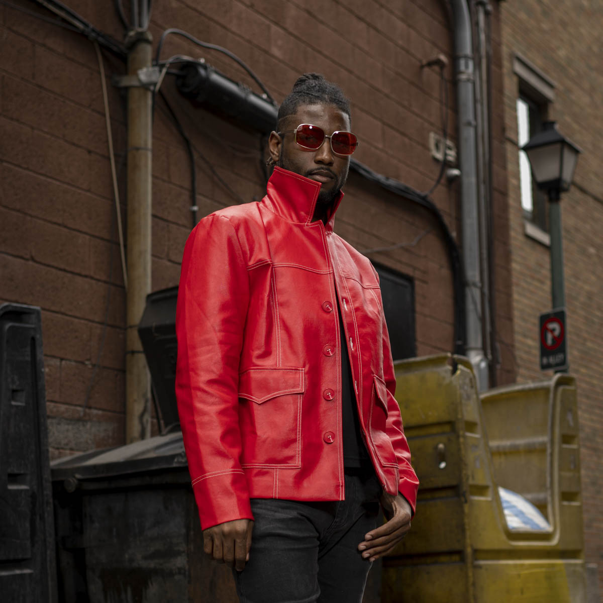 Fight Club Tyler Durden Leather Jacket Halloween Costume Street pose