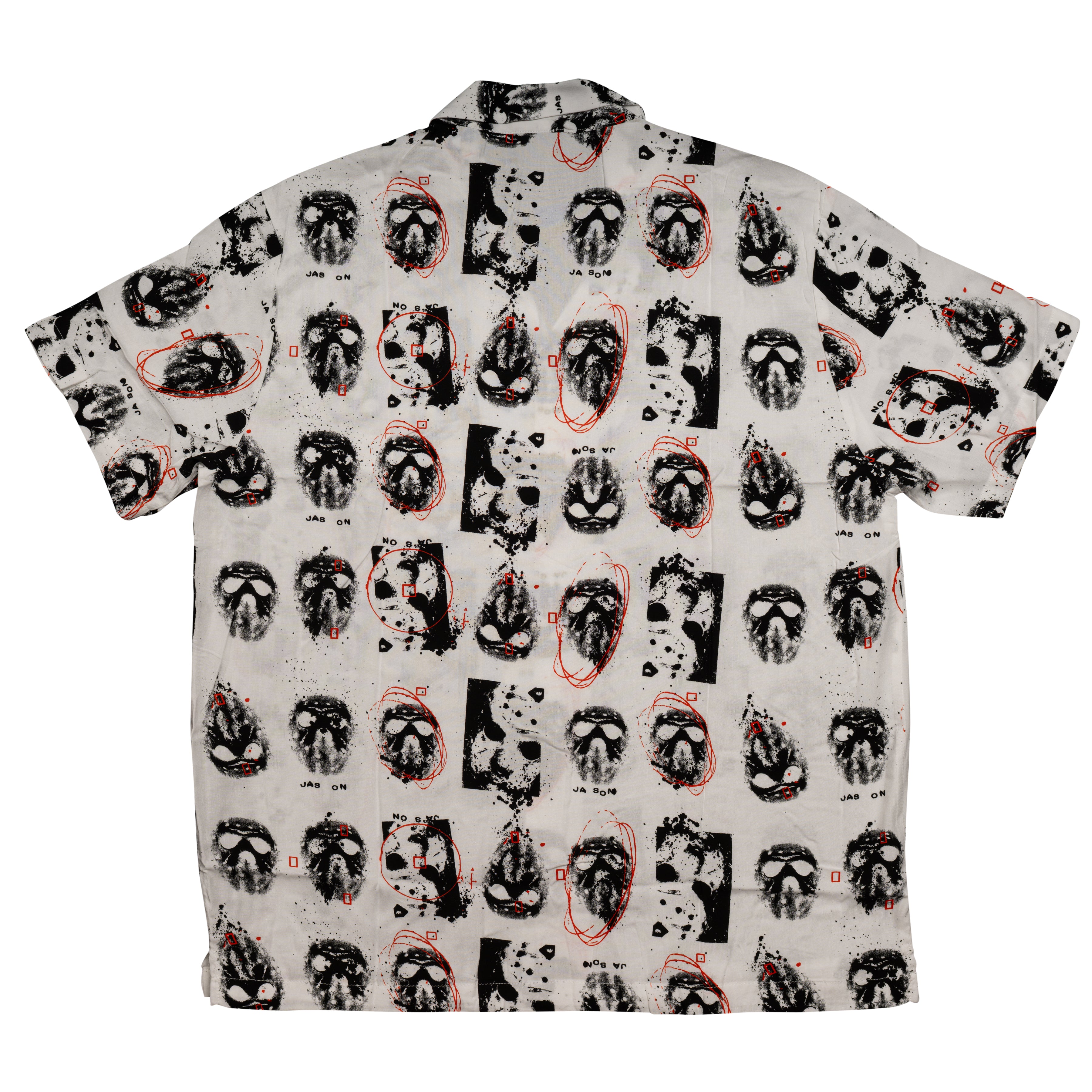 Friday The 13th Jason Rayon Button up Shirt SS Mask Scribble White