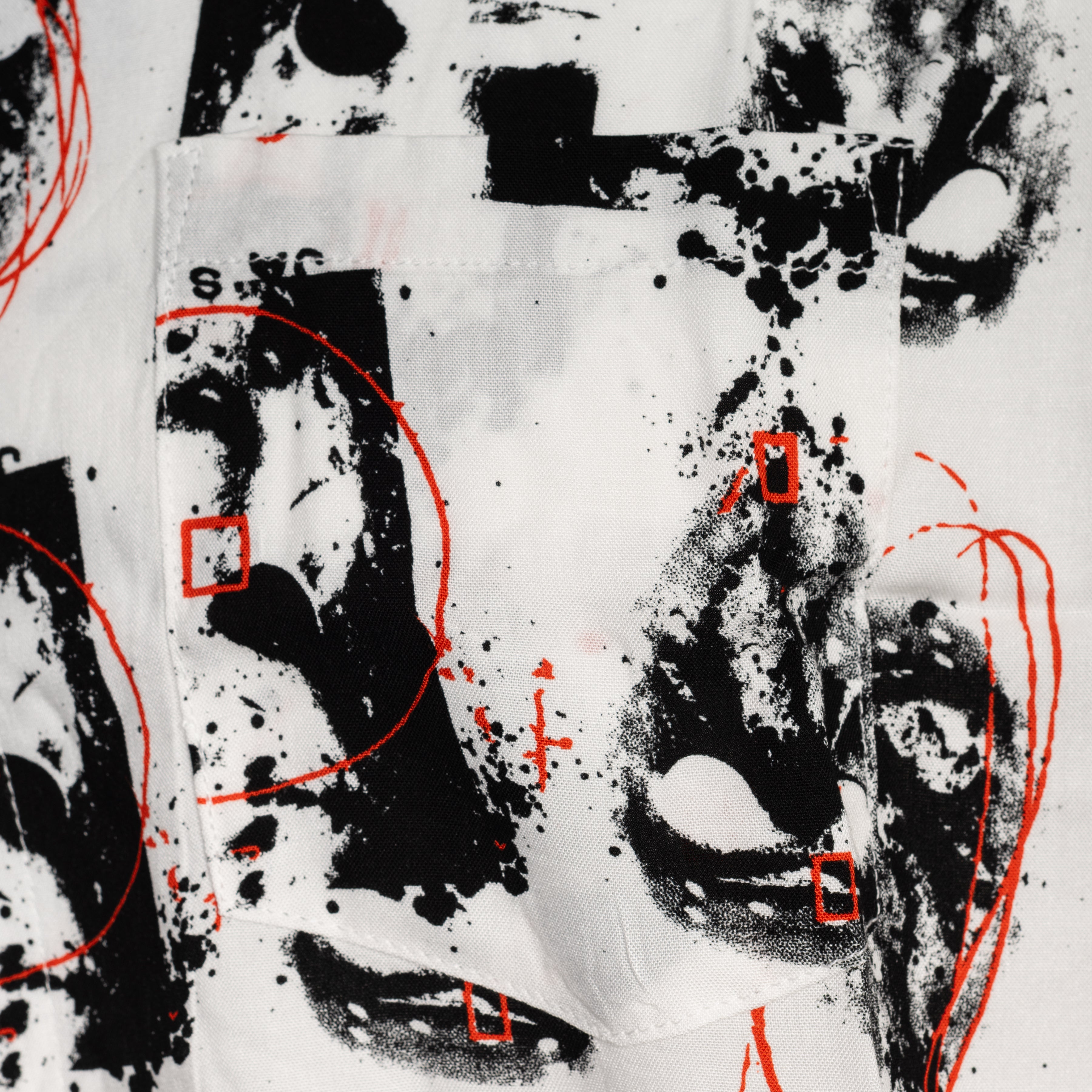 Friday The 13th Jason Rayon Button up Shirt SS Mask Scribble White