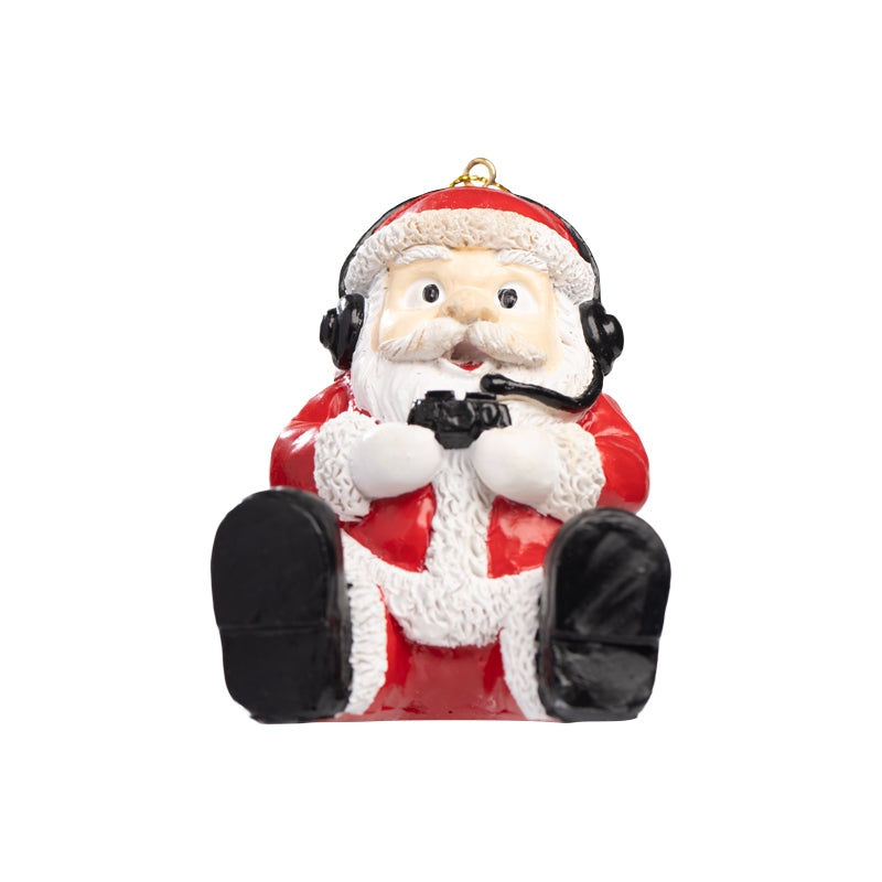 Gamer Santa Ornament Playing Front