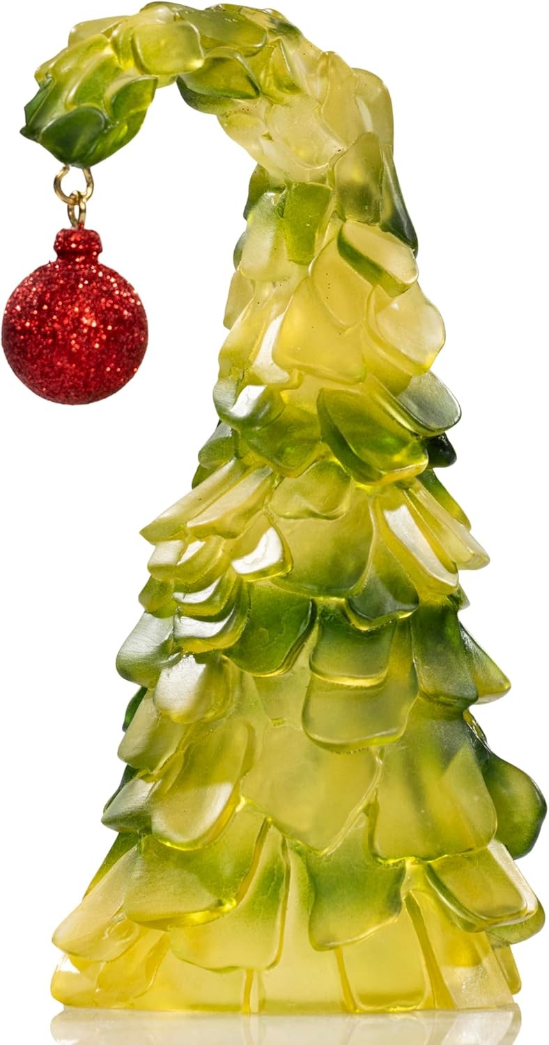 Green Monster Bend Christmas Tree with Red Ornament 8” Glass Holiday Decoration
