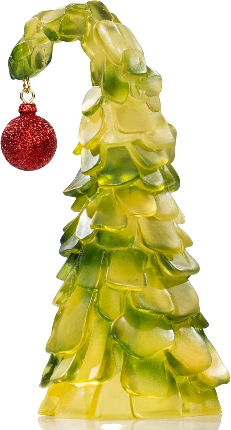Green Monster Bend Christmas Tree with Red Ornament 8” Glass Holiday Decoration