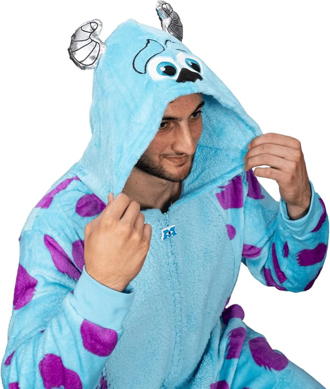 Officially Licensed Monsters Inc Sulley Adult Unisex Halloween Cosplay Costume Fleece Zip Up Jumpsuit