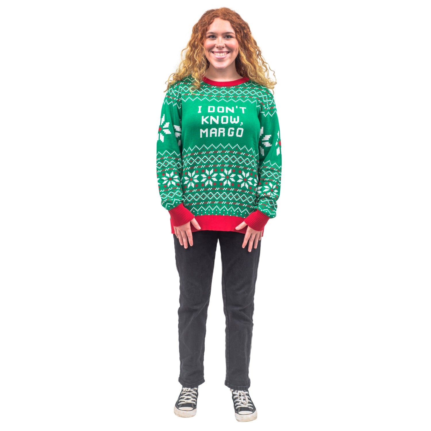 Todd and Margo Why is The Carpet Wet I Don’t Know Knitted Ugly Christmas Sweater