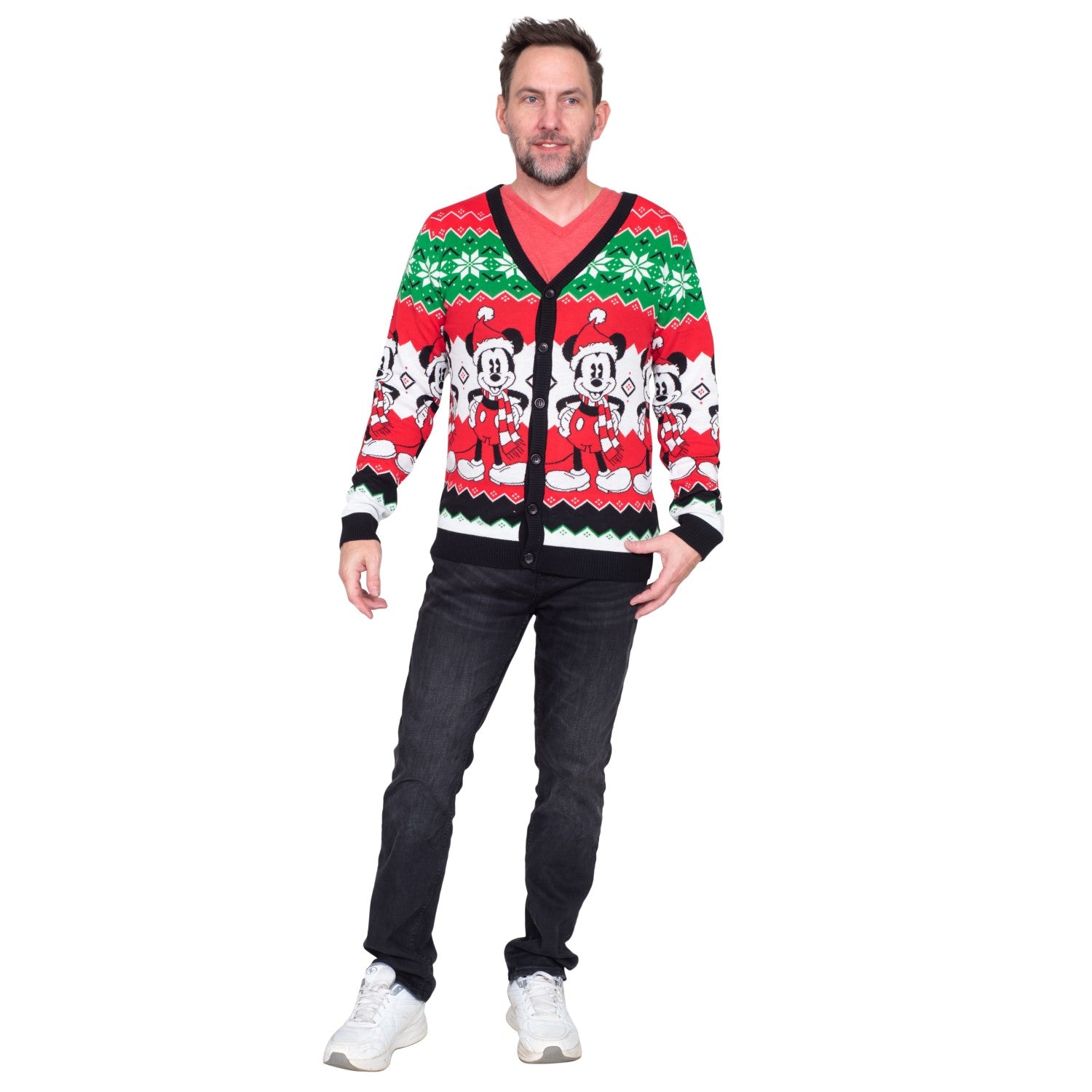 Mickey Mouse Santa Hat Cardigan Ugly Christmas Sweater