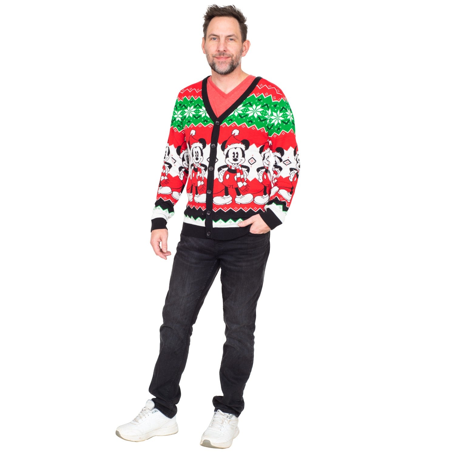 Mickey Mouse Santa Hat Cardigan Ugly Christmas Sweater