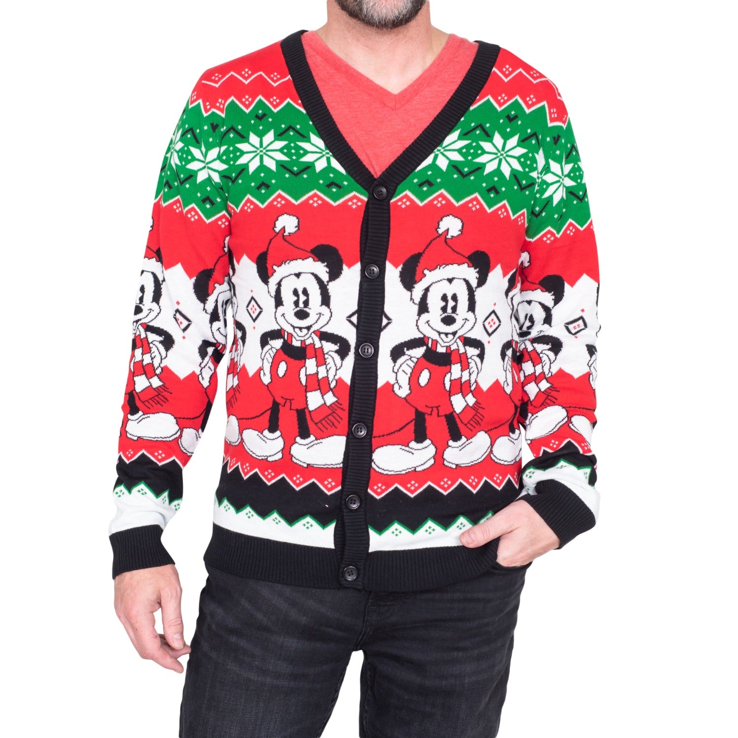 Mickey Mouse Santa Hat Cardigan Ugly Christmas Sweater