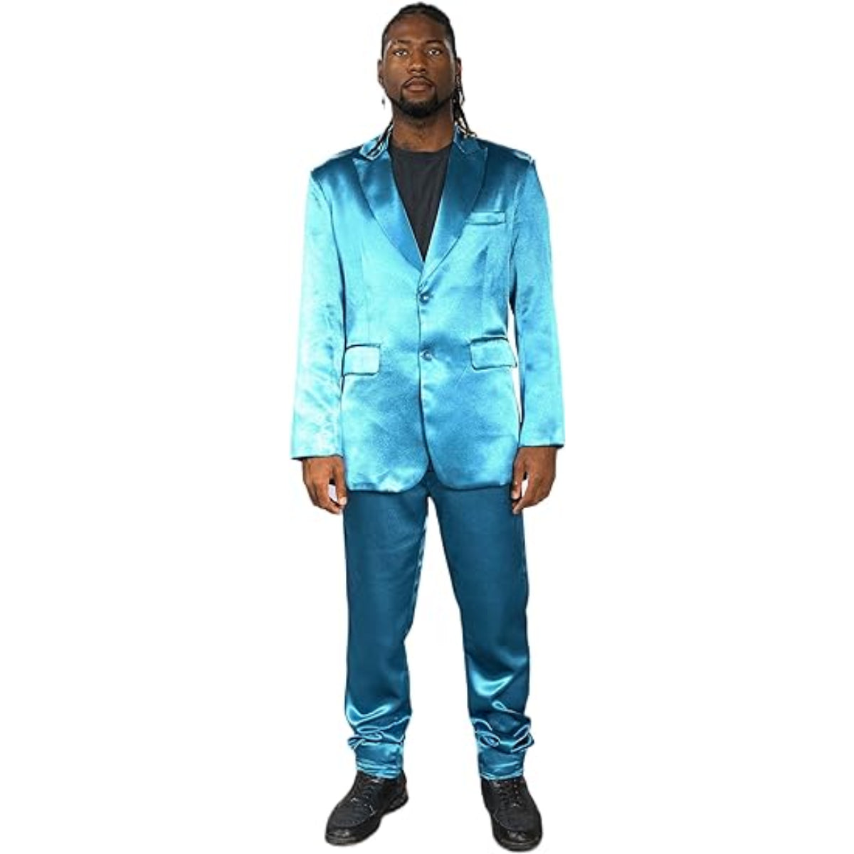 Blue Roxbury Suit: 90's Guys Jacket, Pants, and Belt Set for Halloween Costume Cosplay Front View