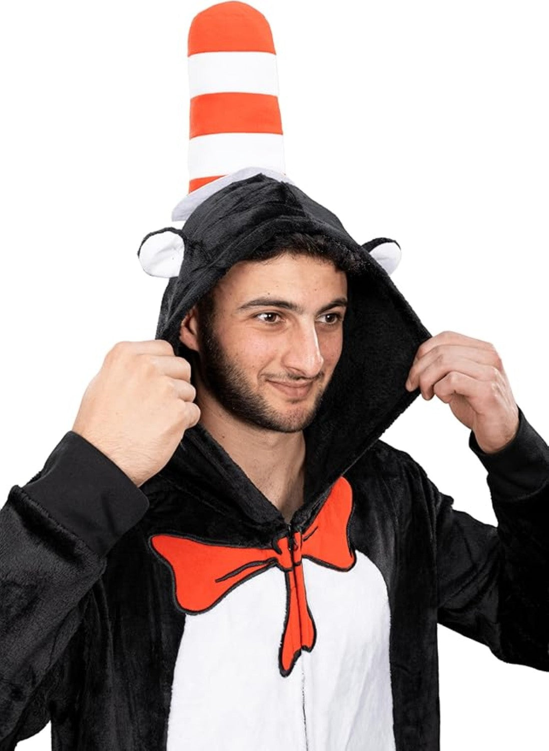 Officially Licensed Dr. Seuss Cat in Hat Adult Unisex Halloween Cosplay Costume Jumpsuit