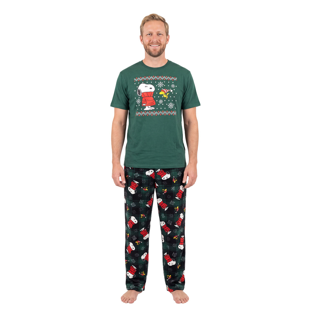 Peanuts & Woodstock Fair Isle Adult Unisex Pajama Loungewear Green Sleep Set