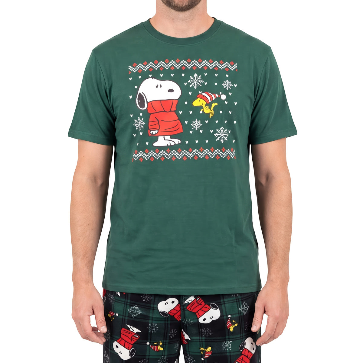 Peanuts & Woodstock Fair Isle Adult Unisex Pajama Loungewear Green Sleep Set