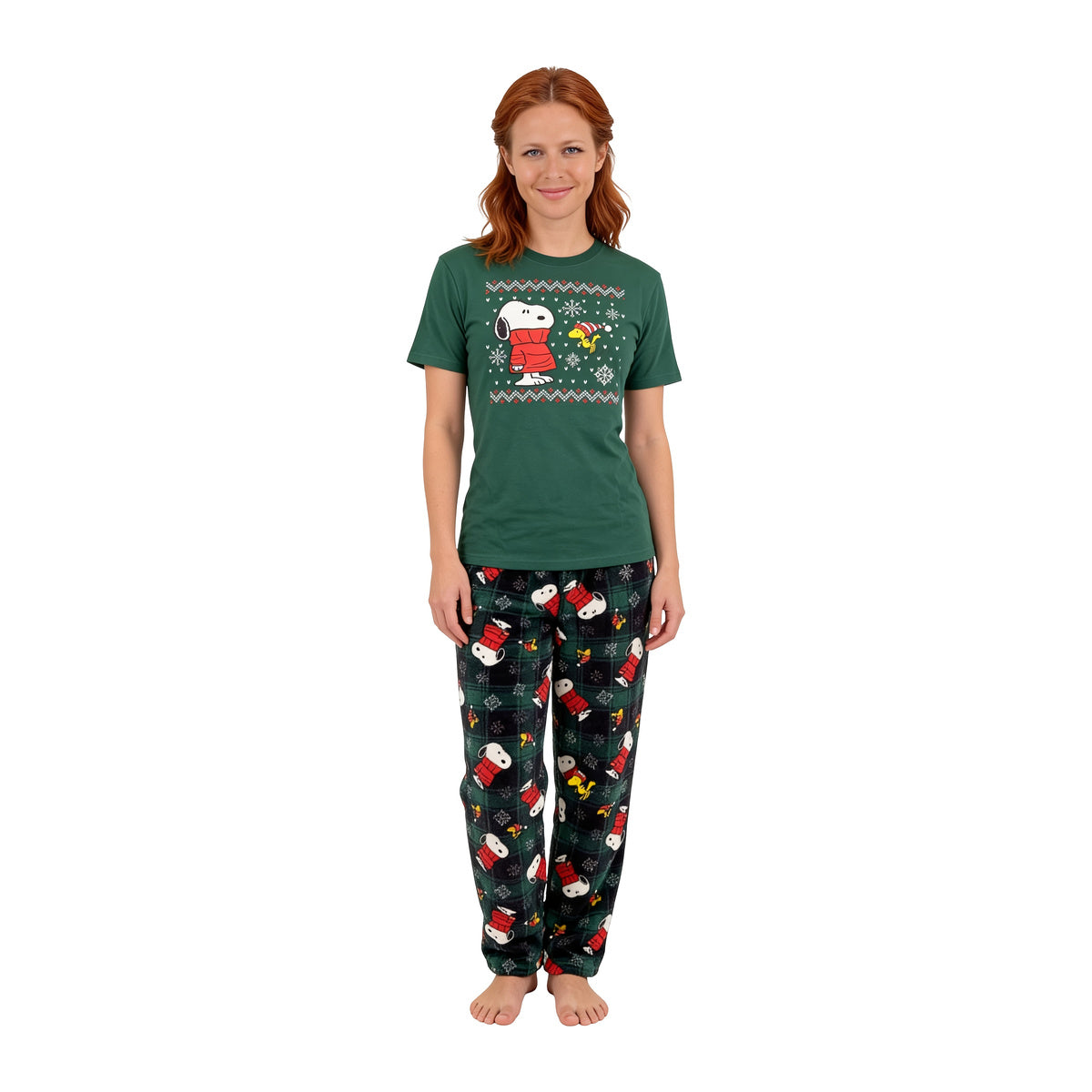 Peanuts & Woodstock Fair Isle Adult Unisex Pajama Loungewear Green Sleep Set