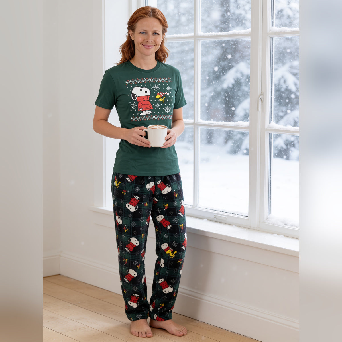 Peanuts & Woodstock Fair Isle Adult Unisex Pajama Loungewear Green Sleep Set