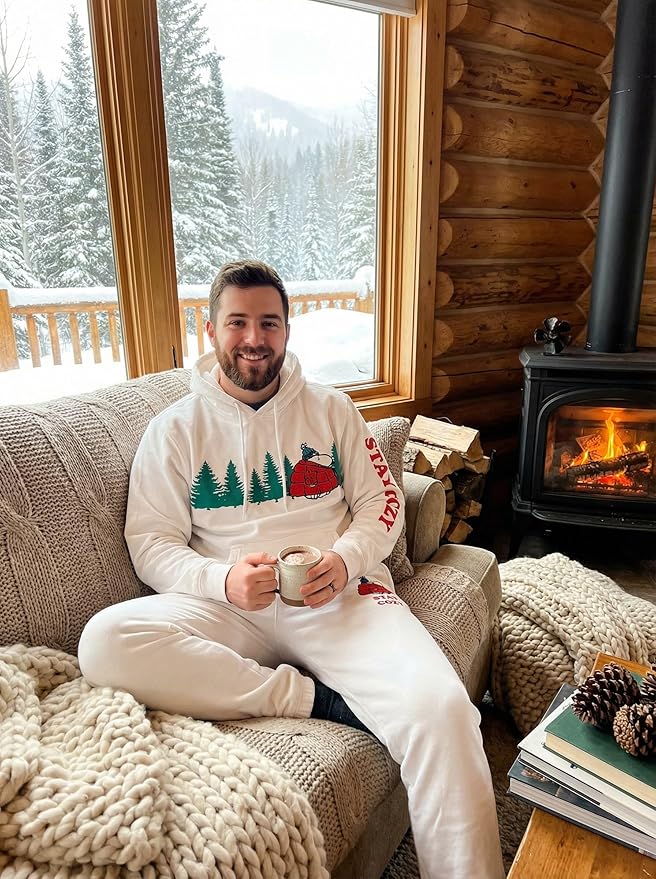 Officially Licensed Peanuts Snoopy Stay Cozy Embroidered Hoodie Adult Unisex Pullover