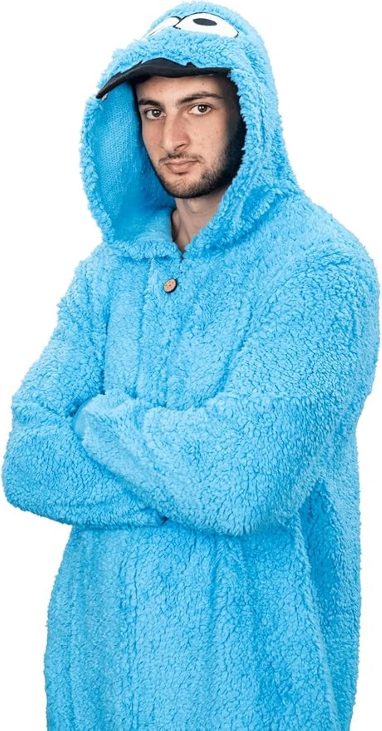 Officially Licensed Sesame Street Cookie Monster Adult Unisex Halloween Cosplay Costume Fleece Jumpsuit