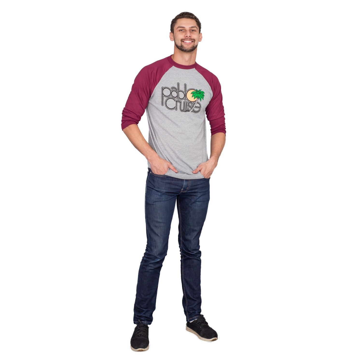 Step Bros Pablo Cruise Adult Gray and Maroon Raglan Funny Movie T-Shirt Tee